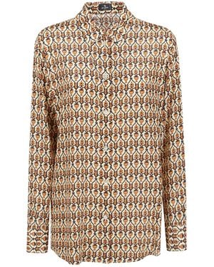 Etro Graphic Printed Curved Hem Shirt - Natural