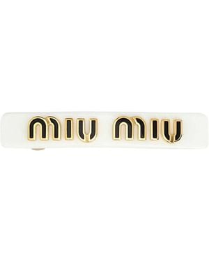 Miu Miu Logo-Plaque Clip Fastened Hair Clip - White