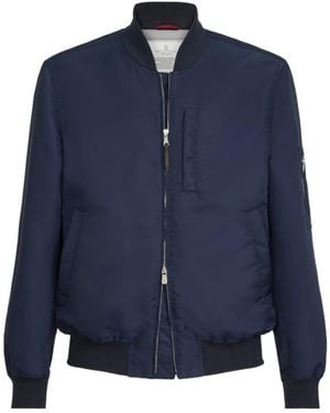 Brunello Cucinelli Water-Resistant Techno Satin Bomber Jacket With Thermore Padding - Blue