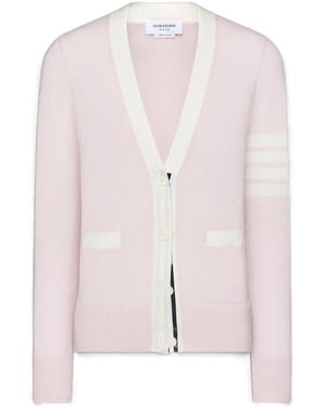 Thom Browne 4-Bar Striped V-Neck Cardigan - Pink