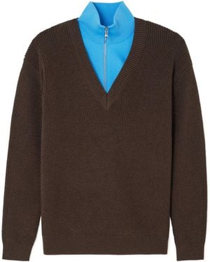 Tibi Blend Half-Zip Jumper - Brown