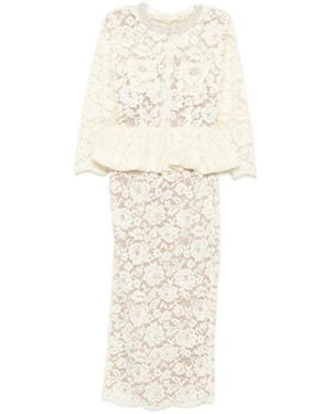 Self-Portrait Lace Peplum Midi Dress - Natural