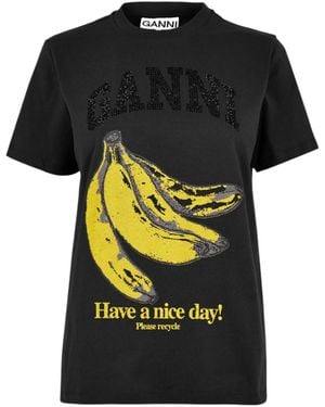 Ganni Banana Print T-Shirt - Black