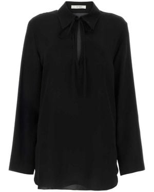 The Row Long-Sleeved Tie-Detailed Top - Black