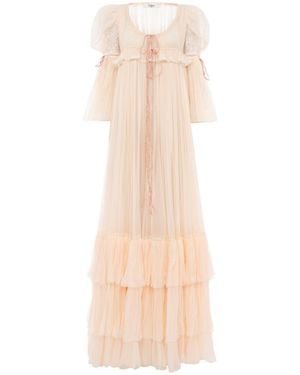 Chloé Oversized Long Ruffled Tulle Dress - Natural