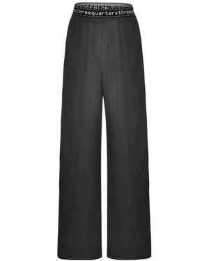 THREE QUARTERS Logo Wide-Legged Casual Trousers - Black