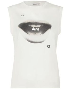 Fendi Ivory Jersey Top With Ti Amo Print - White