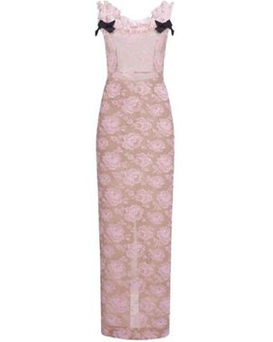 Alessandra Rich Ruffled Lace Evening Dress - Pink