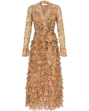 Zimmermann Valiant Ruffle Wrap Dress - Natural