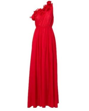 Leo Jenni Draped Floral-Appliqué Silk Gown - Red