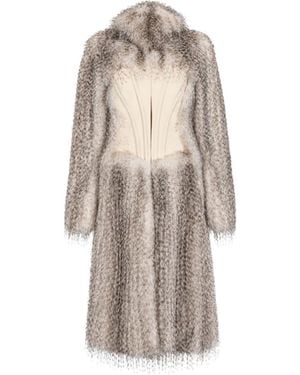 Elisabetta Franchi Panelled Long Coat - Natural