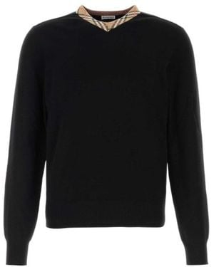 Burberry Maxim Check Trim Knitted Jumper - Black
