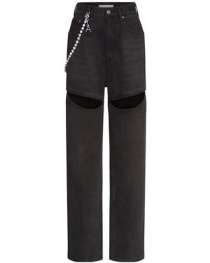 Area Embellished Mid-Rise Slit Jeans - Black
