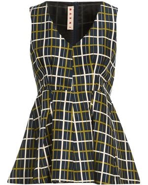 Marni Plaid Sleeveless V-Neck Crop Top - Green