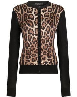 Dolce & Gabbana Leo-Print Wool Cardigan - Black