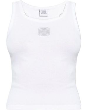 Vetements Logo Embellished Ribbed Tank Top - White