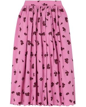 Erdem Scalloped Pleated Embroidered Cotton-Blend Poplin Midi Skirt - Pink