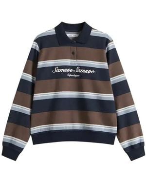 Samsøe & Samsøe Striped Long-Sleeve Polo Shirt - Blue