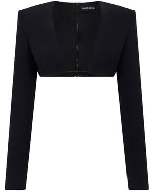 David Koma Plunging-Neck Crop Top - Black