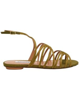 Aquazzura Handmade Straw Woven Sandals - Brown