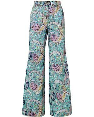 Etro Paisley-Print High-Rise Wide-Leg Jeans - Blue