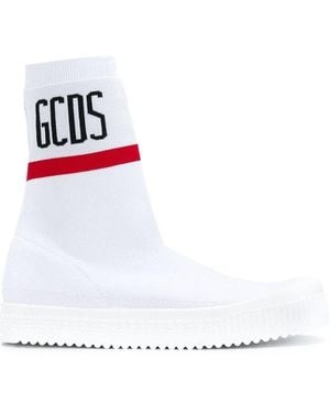 Gcds Logo Knitted High-Top Casual Sneakers - White