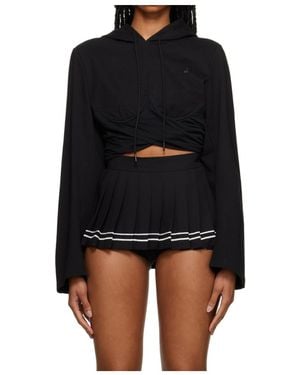 Pushbutton Long-Sleeved Hoodie - Black