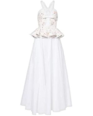 Giambattista Valli Ruffled Floral Lace Gown - White