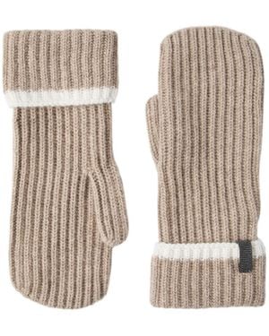 Brunello Cucinelli Bead-Embellished Knitted Gloves - Natural