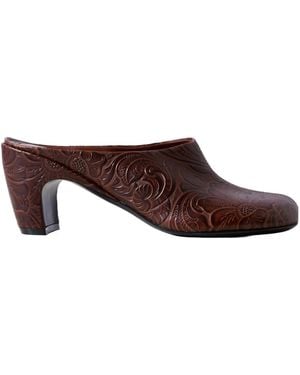 Dries Van Noten Embossed Leather Mules - Brown