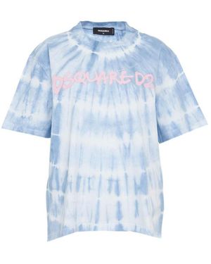 DSquared² Logo-Print Tie-Dye Cotton T-Shirt - Blue