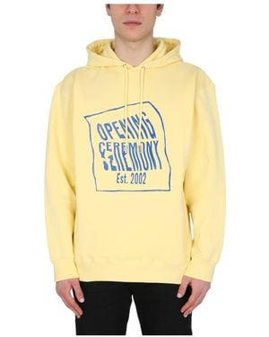 Opening Ceremony Warped Logo Printed Hoodie - Natural