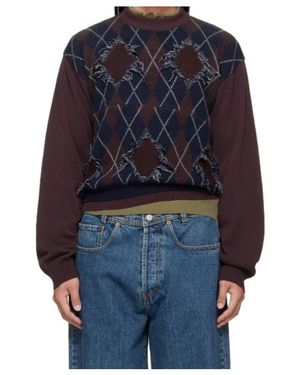 Magliano X 247 Uncle Distressed Argyle-Intarsia Jumper - Blue