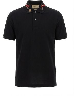 Gucci Polo With Snake Embroidery - Black