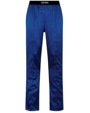 Tom Ford Logo Waistband Satin Pajama Pants - Blue