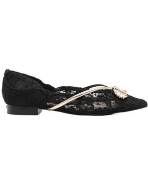 Liu Jo Lace-Embellished Pointed-Toe Flats - Black