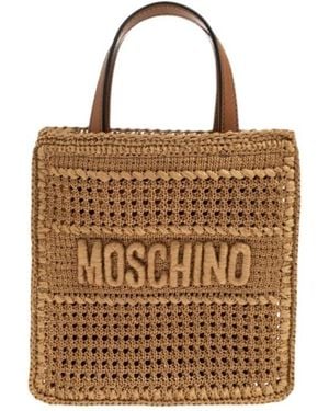 Moschino Logo-Embroidered Woven Tote Bag - Brown