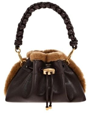 Jimmy Choo Cinch Shearling-Trim Shoulder Bag - Black