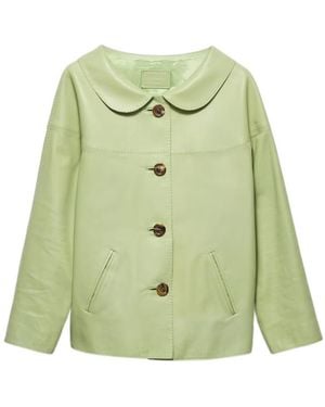 Prada Button-Up Leather Jacket - Green