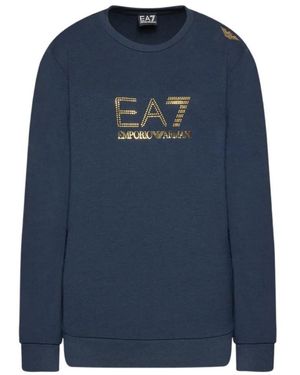 EA7 Logo-Print Crew Neck Sweatshirt - Blue