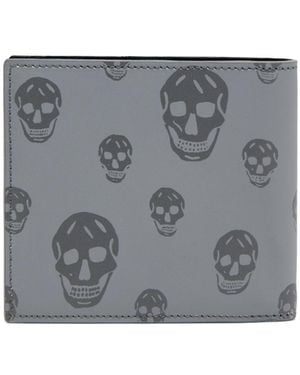 McQueen Skull Printed Bi-Fold Wallet - Gray