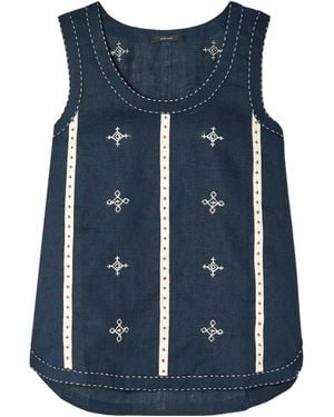 Vita Kin Embroidered Linen Top - Blue