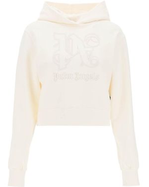 Palm Angels Monogram Embroidered Cropped Hoodie - White