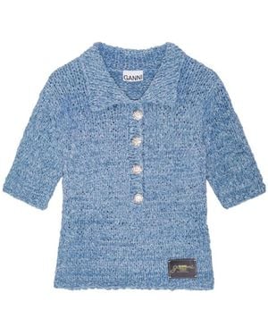Ganni Handknit Polo Jumper - Blue