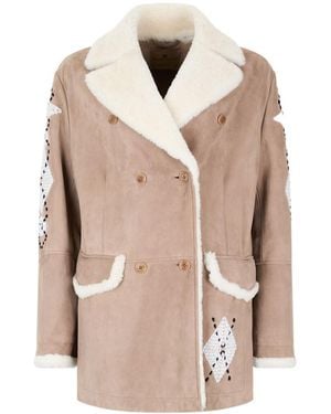 Ermanno Scervino Shearling Coat With Lapel - Natural