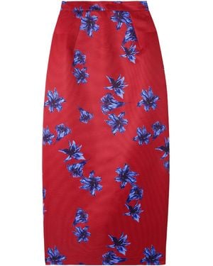 Emilia Wickstead Floral-Print Faille Midi Skirt - Red