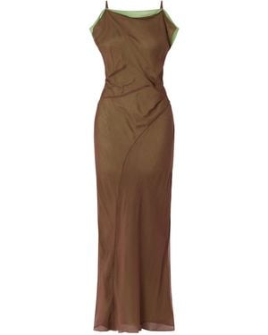 SIR. Danica Ruched Layered Silk-Chiffon Maxi Dress - Brown
