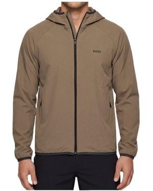 BOSS Long-Sleeved Hooded Casual Jacket - Brown
