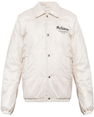 McQueen Logo Printed Bomber Jacket - White