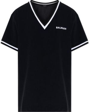 Balmain Contrast-Trim V-Neck Mini Dress - Black